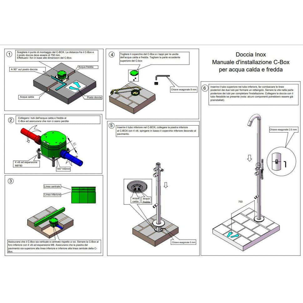 Stainless Steel 316L Outdoor Shower with Handheld Shower and Black Foot Wash Sined