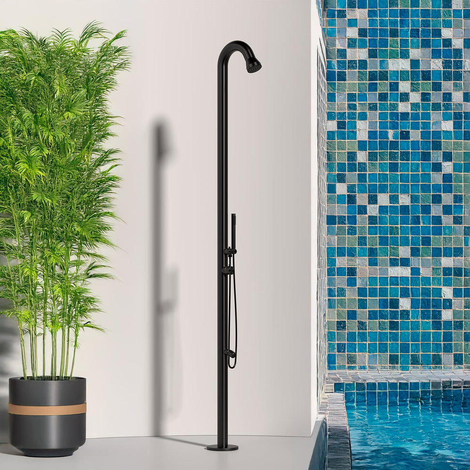 Stainless Steel 316L Outdoor Shower with Handheld Shower and Black Foot Wash Sined