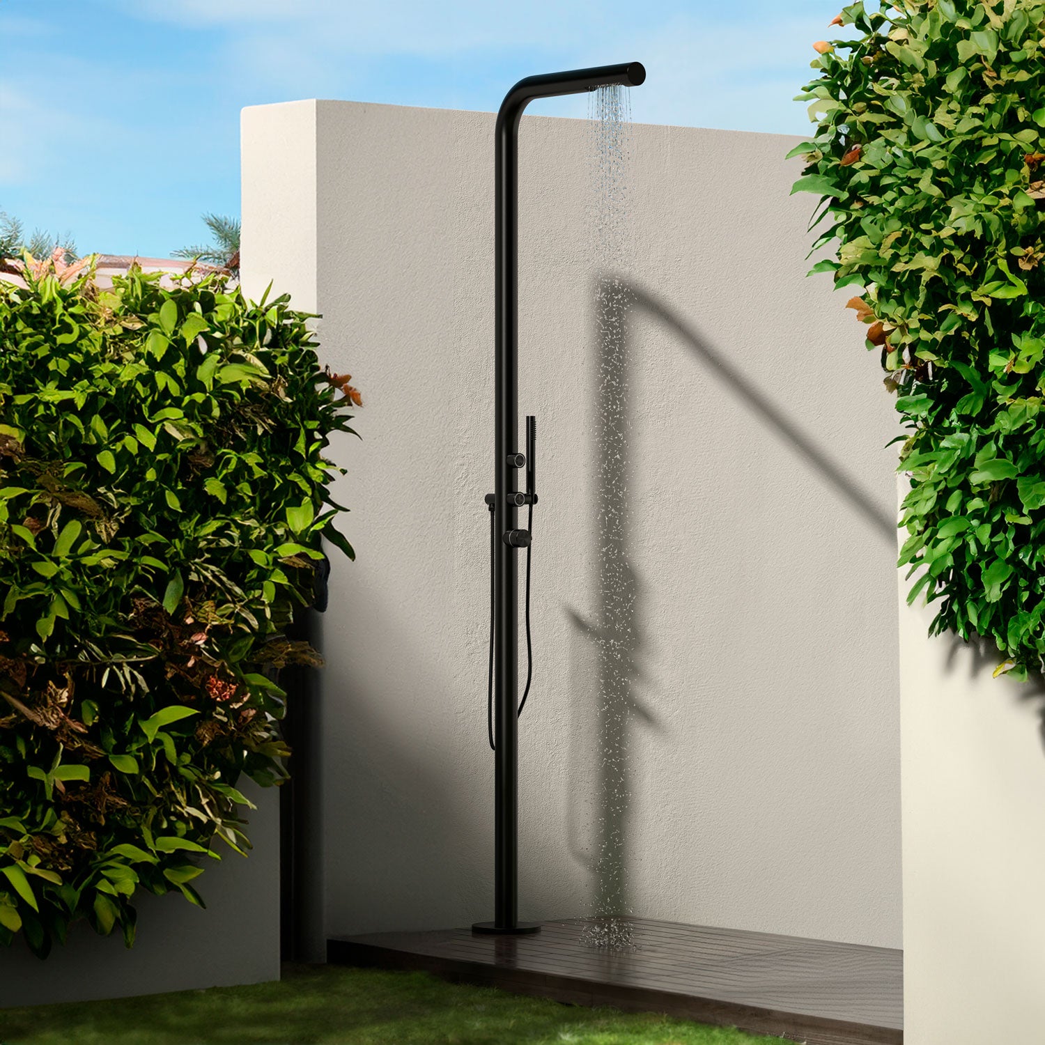 Doccia da Giardino in Acciaio Inossidabile 316l con Doccia a Mano 221cm Nero Sined