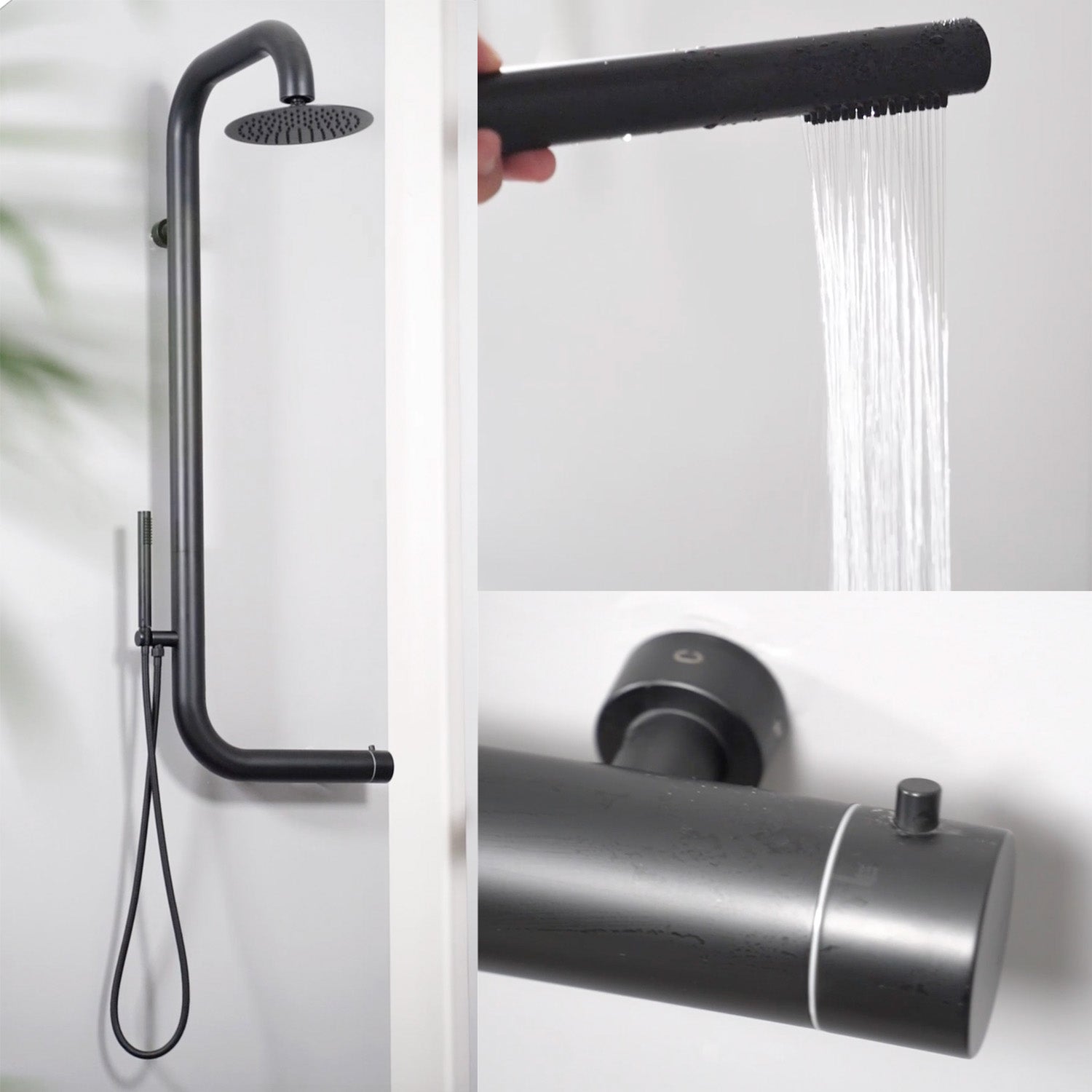 Doccia a Parete Capre in Acciaio Inossidabile 316l e Soffione Nero Sined