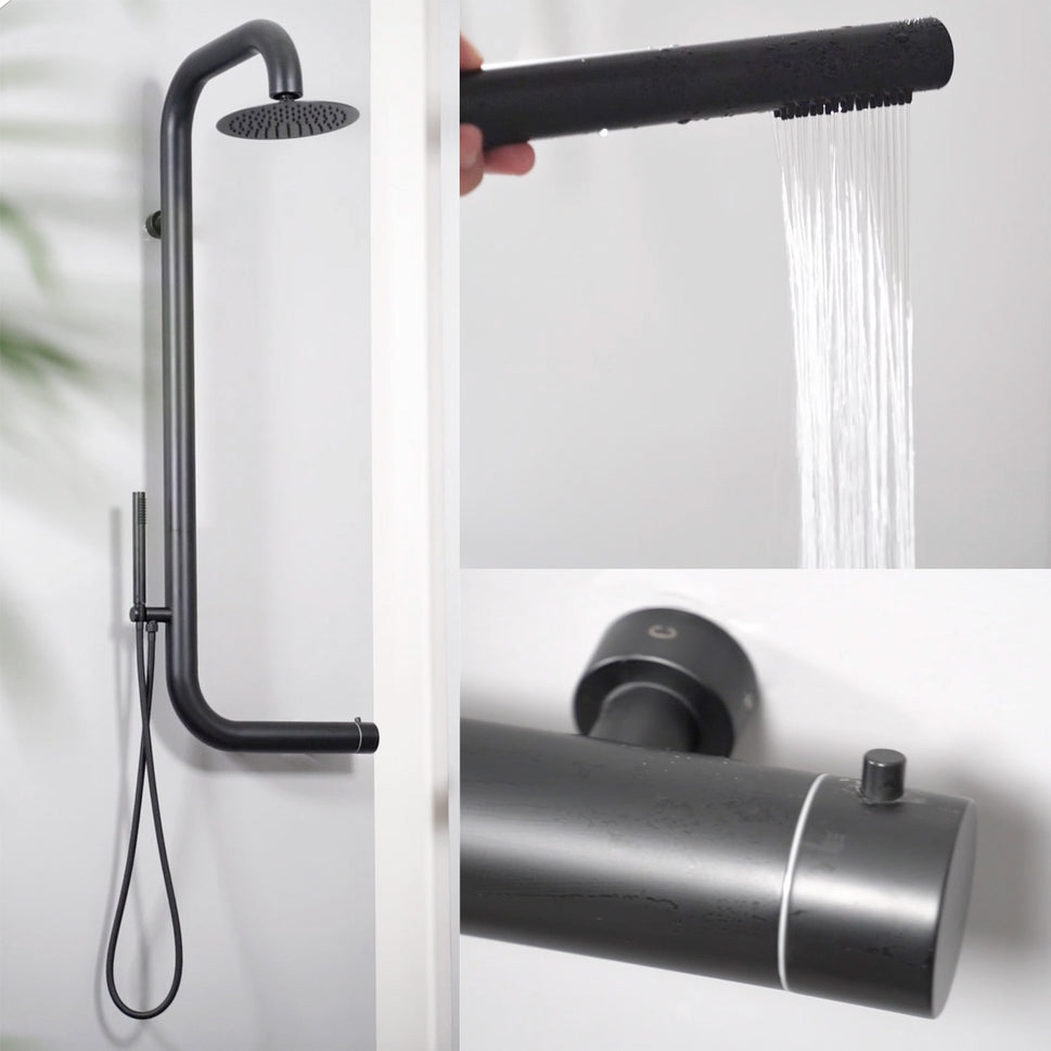 Doccia a Parete Capre in Acciaio Inossidabile 316l e Soffione Nero Sined