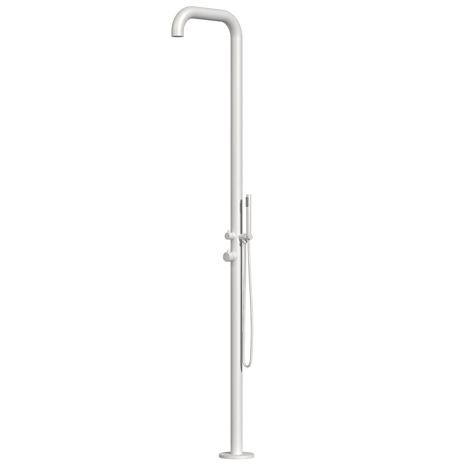 SINED Ducha De Exterior Blanca de Acero Inoxidable 316L con Mezclador y Ducha de Mano Diámetro 6 cm Altura 230cm Conexiones Integradas Ideal para Ambientes Marinos Modelo DOCCIA CHIA BIANCA