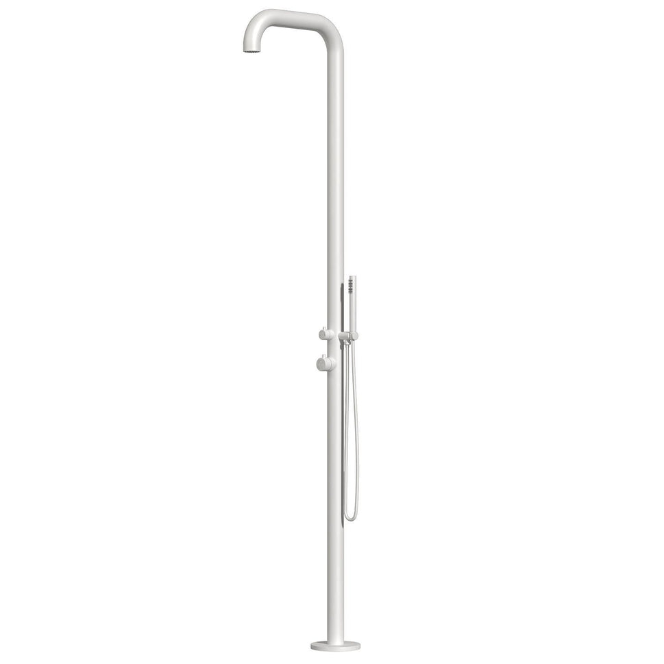 SINED Ducha De Exterior Blanca de Acero Inoxidable 316L con Mezclador y Ducha de Mano Diámetro 6 cm Altura 230cm Conexiones Integradas Ideal para Ambientes Marinos Modelo DOCCIA CHIA BIANCA