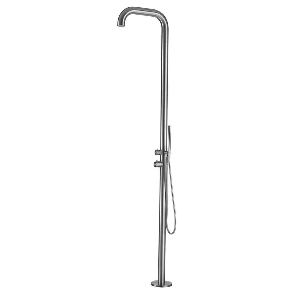 SINED Douche de Jardin en Acier Inoxydable 316L nautique avec douchette Eau Chaude et Froide Connexions par le sol Accessoires en inox 316L De 230 cm Modèle DOCCIA CHIA INOX