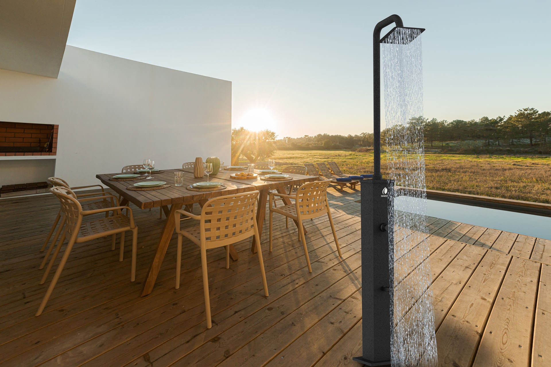 Sined Dino Chuveiro Solar Exterior Com Base De Alumínio e Tubo De Aço Preto Tanque De 26 Litros Chuveiro Quadrado Abs Cabeça Misturadora Lava Pés