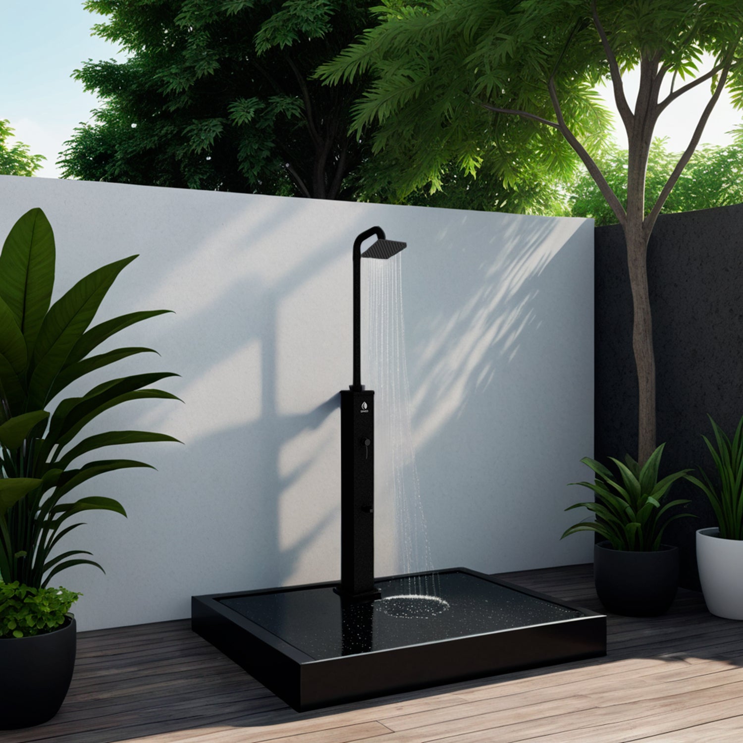 Sined Dino Chuveiro Solar Exterior Com Base De Alumínio e Tubo De Aço Preto Tanque De 26 Litros Chuveiro Quadrado Abs Cabeça Misturadora Lava Pés