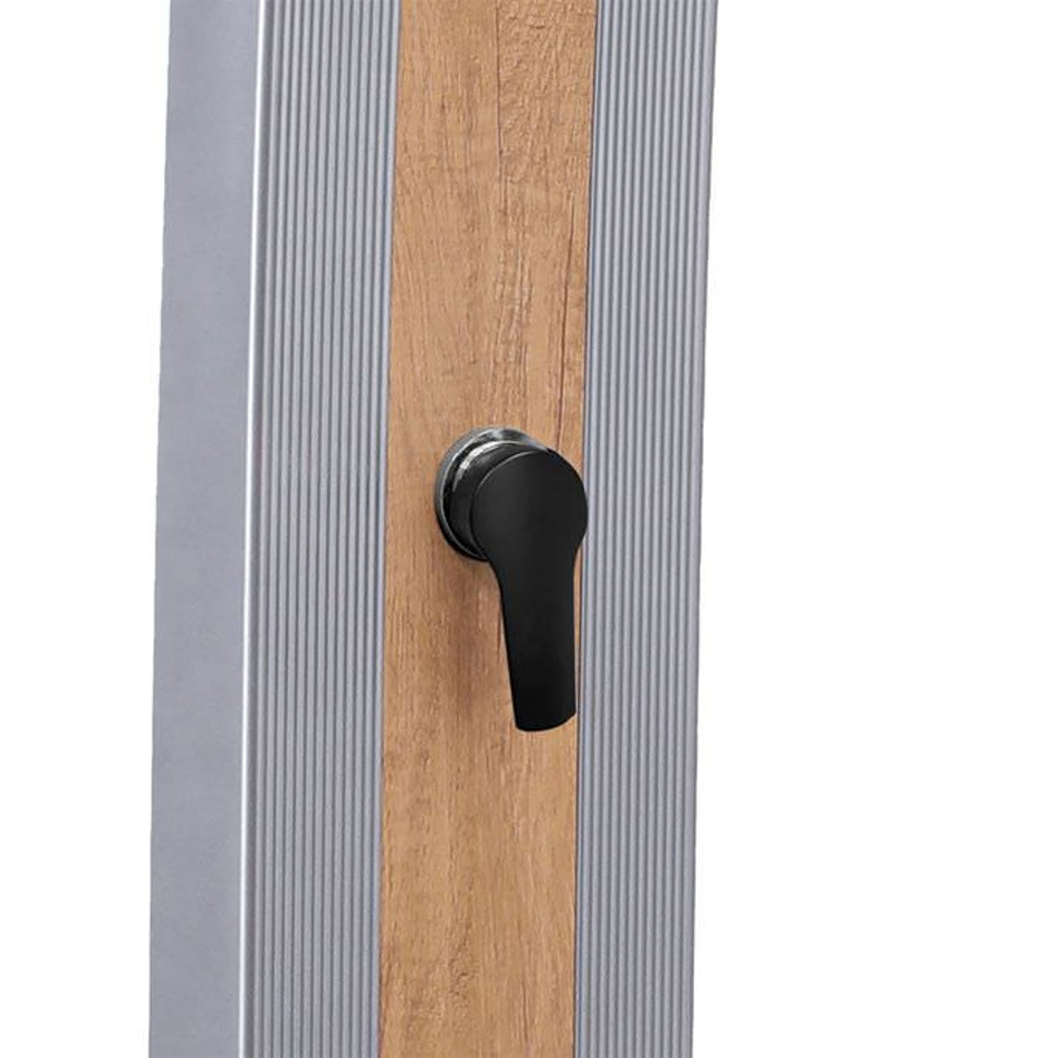 SINED Douche Solaire Grise en Aluminium avec Bande Centrale Couleur Bois Structure de 40 Litres Hauteur 224 cm Pour Jardin et Piscine avec Mitigeur et Douche Carrée Modèle Ella