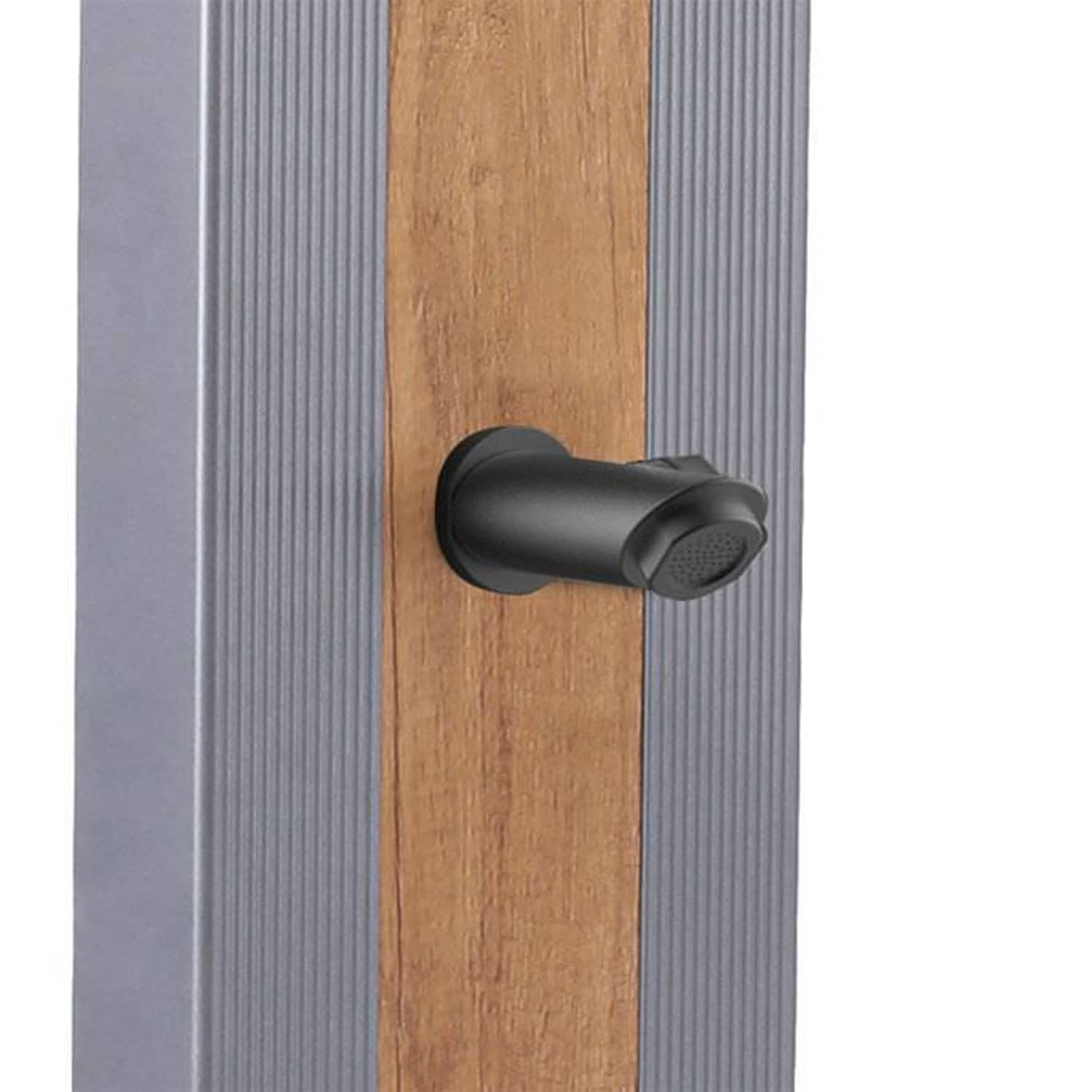 SINED Douche Solaire Grise en Aluminium avec Bande Centrale Couleur Bois Structure de 40 Litres Hauteur 224 cm Pour Jardin et Piscine avec Mitigeur et Douche Carrée Modèle Ella