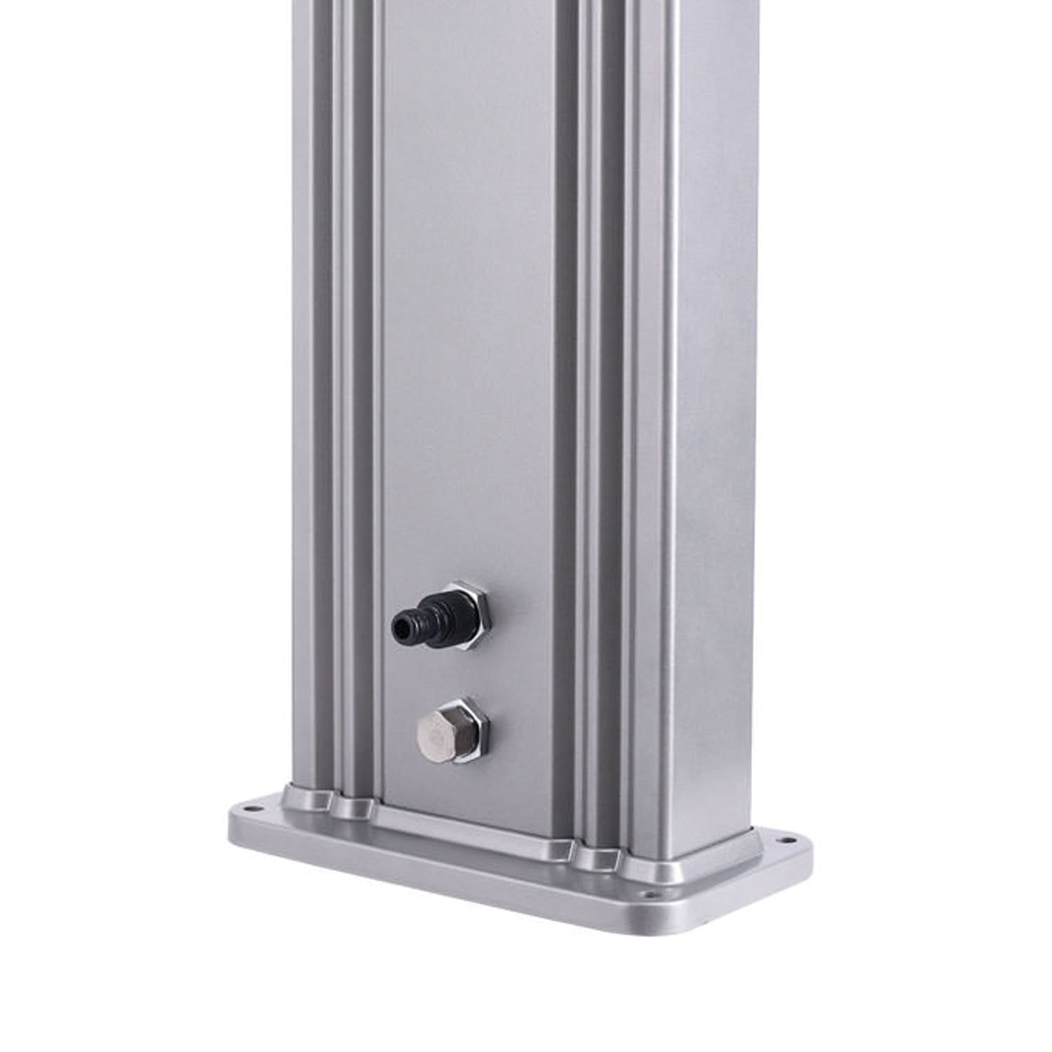 SINED Douche Solaire Grise en Aluminium avec Bande Centrale Couleur Bois Structure de 40 Litres Hauteur 224 cm Pour Jardin et Piscine avec Mitigeur et Douche Carrée Modèle Ella