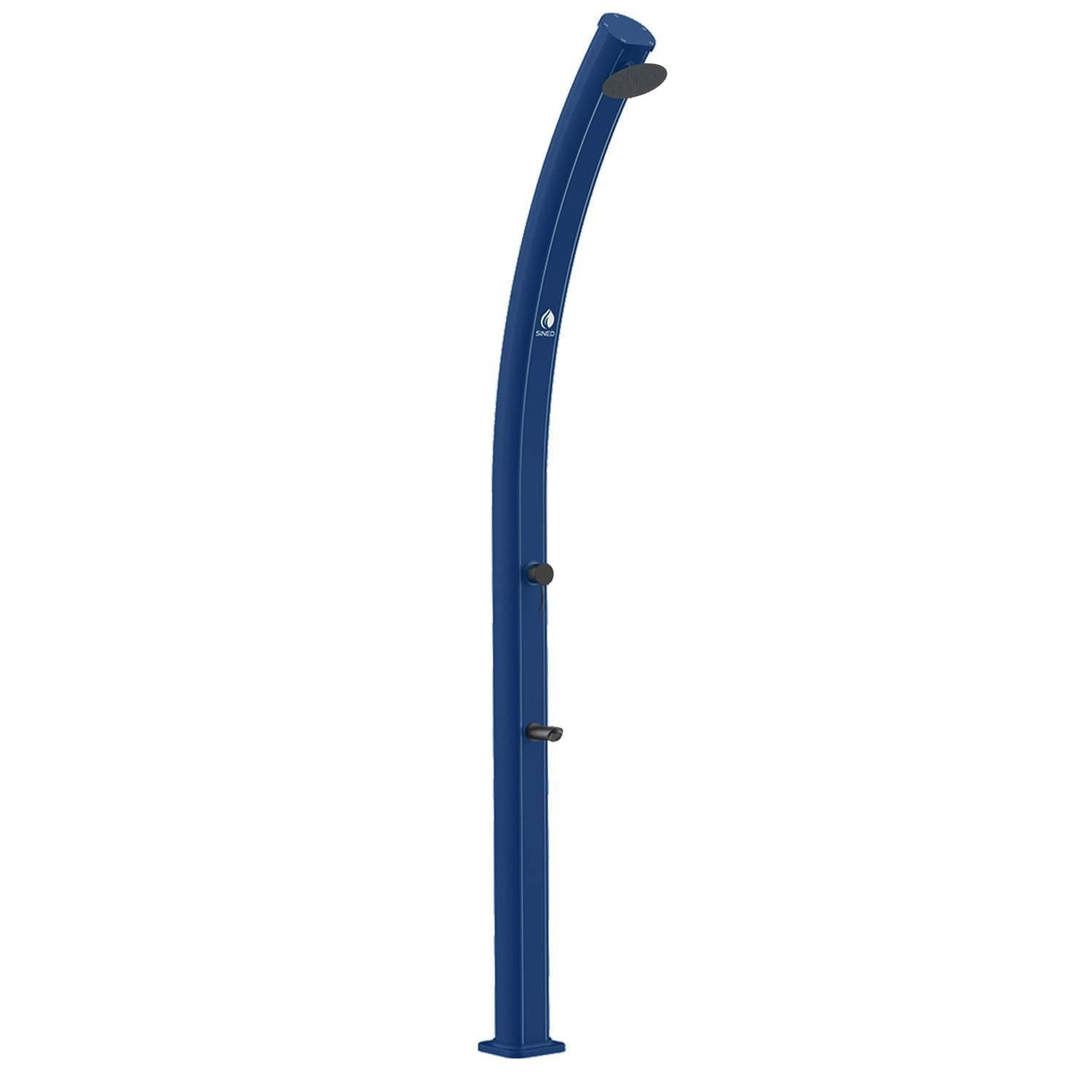 Sined Emi Blu Duche Solar Curvado De Alumínio Com Chuveiro e Lavapés Azul Para Exteriores Depósito De 25 Litros Com Misturador e Torneira Lavapés