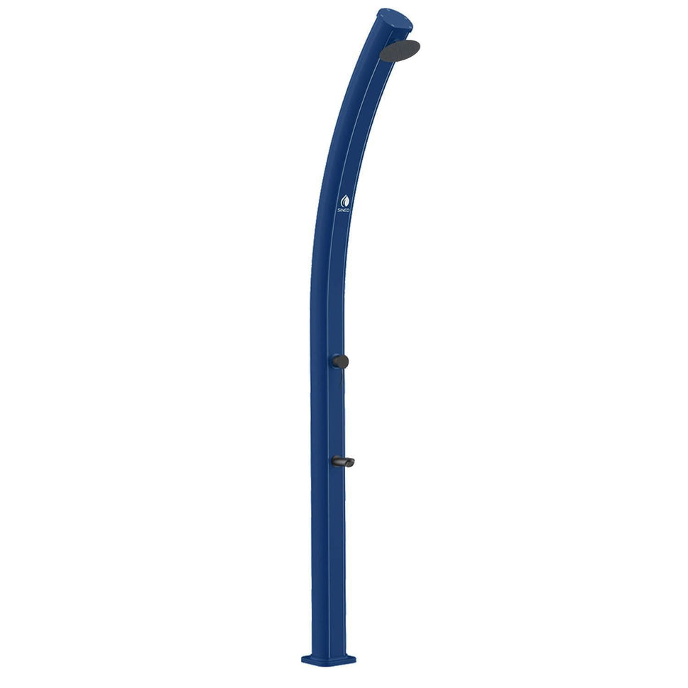 Sined Emi Blu gebogene Solardusche aus Aluminium mit Top-Brause und Standbrause, Blau