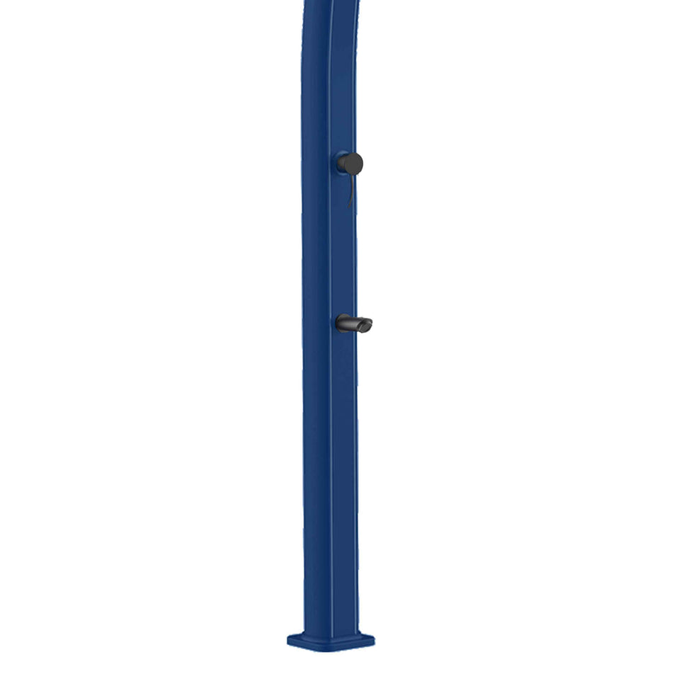 Sined Emi Blu gebogene Solardusche aus Aluminium mit Top-Brause und Standbrause, Blau
