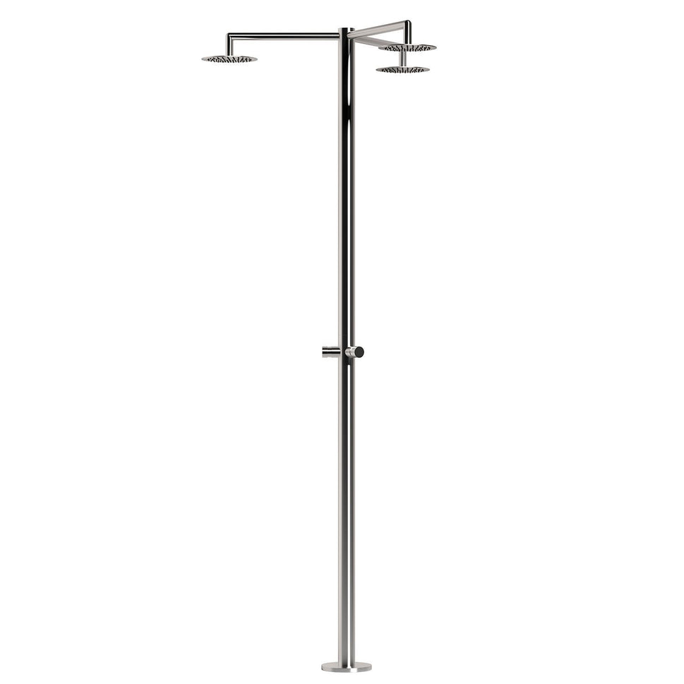 SINED Douche Extérieure avec Triple Pomme de Douche en Acier Inoxydable 316L Nautique Résiste à la Corrosion Inox Satiné Design Fonctionnel pour Piscines et Espaces Publics - Modèle Cerbère