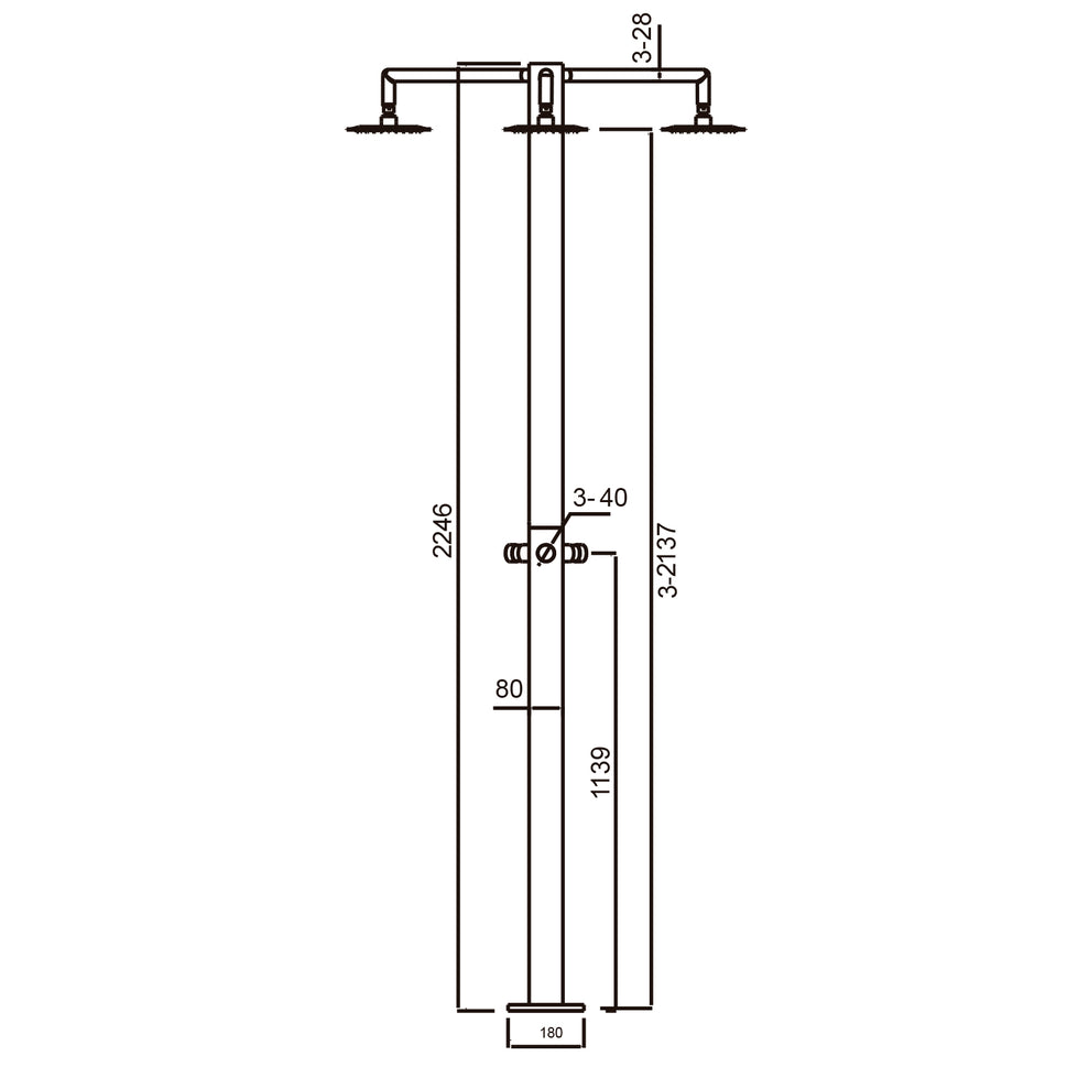 SINED Ducha De Exterior Con Triple Alcachofa en Acero Inoxidable 316L Náutico Resiste Corrosión Inox Satinado Diseno Funcional para Piscinas y Espacios Públicos - Modelo Cerbero