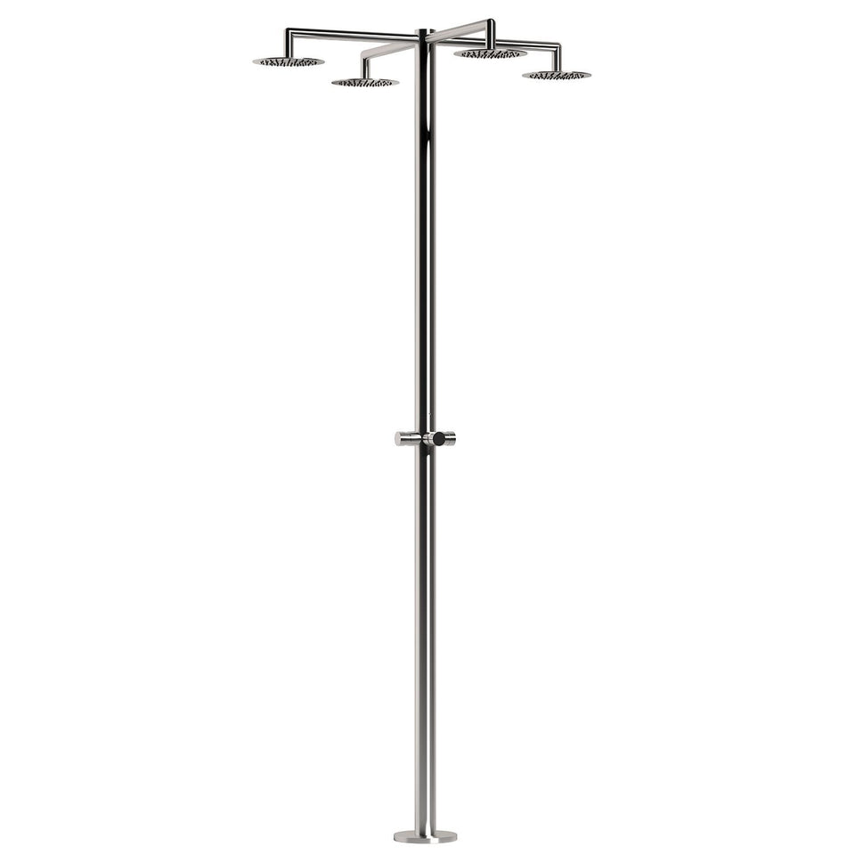 SINED Douche Extérieure Inox Satiné en Acier Inox 316L Quatre Diffuseurs pour Usage Collectif avec Minuteur Résistant à la Corrosion Eau Froide Seulement Modèle Idra 4T