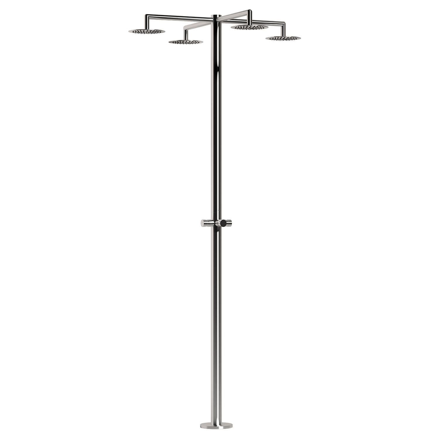 SINED Douche Extérieure Inox Satiné en Acier Inox 316L Quatre Diffuseurs pour Usage Collectif avec Minuteur Résistante à la Corrosion Eau Froide Seulement Modèle Idra 4T