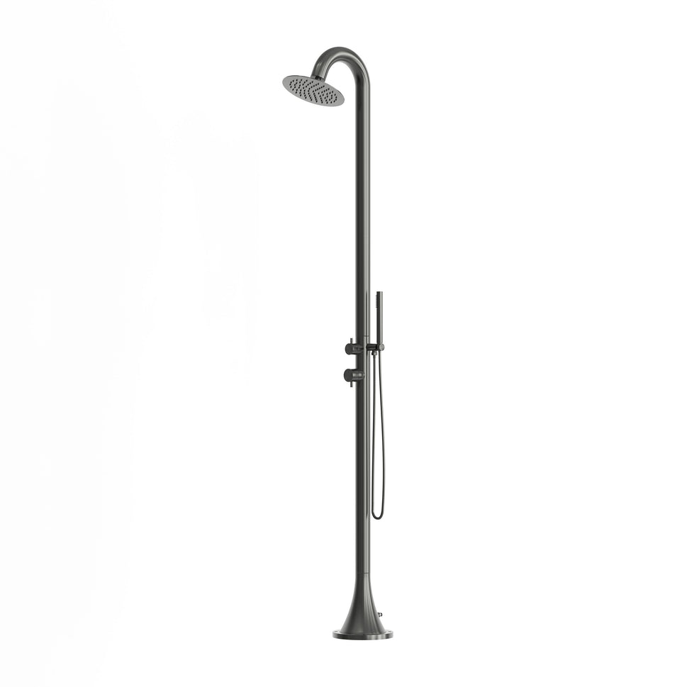 SINED Black Shower in 316L Stainless Steel Gunmetal with Double Hot and Cold Water Inlet for Outdoor Installations Luna Model d DOCCIA-INOX-LUNA-D-CANNA-FUCILE