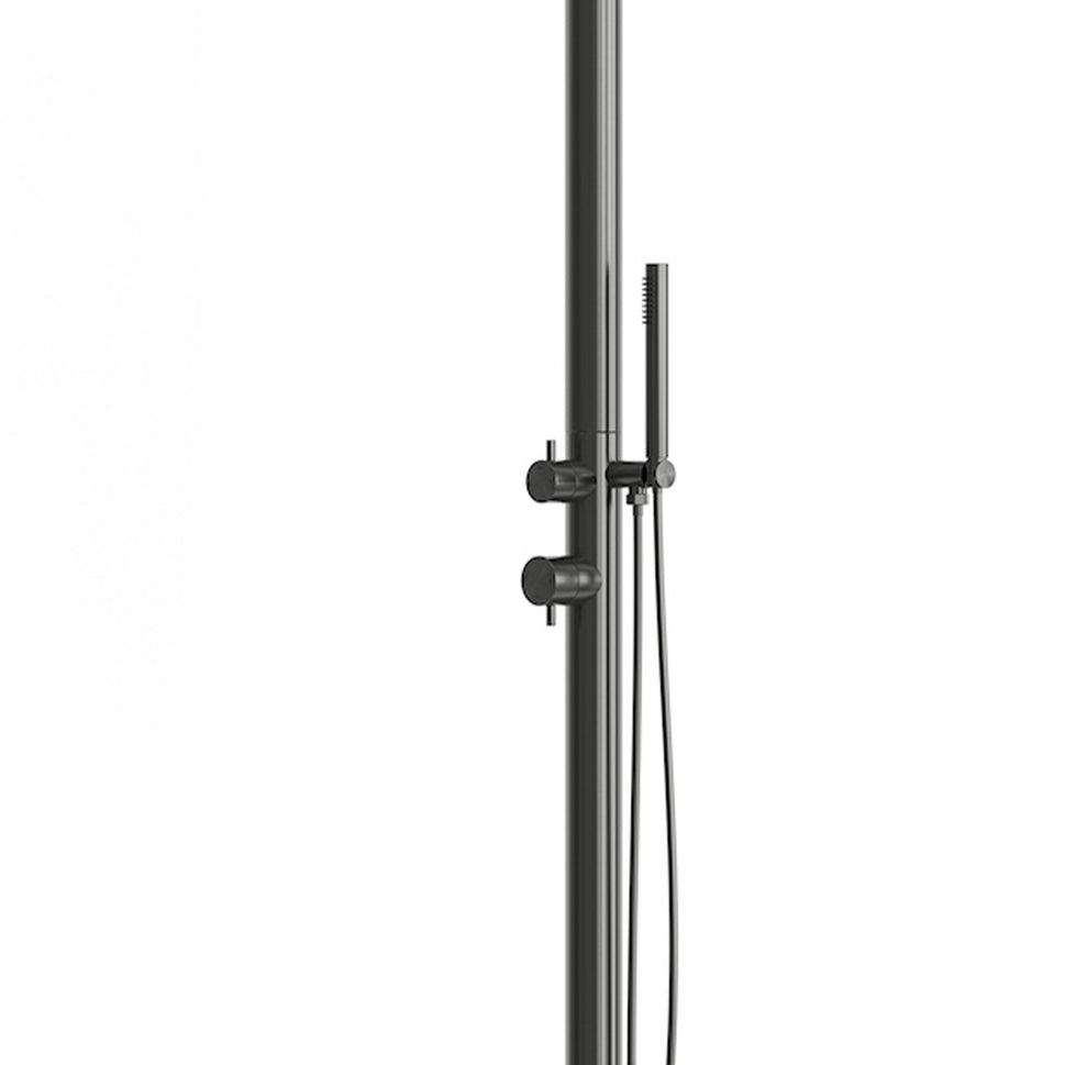SINED Black Shower in 316L Stainless Steel Gunmetal with Double Hot and Cold Water Inlet for Outdoor Installations Luna Model d DOCCIA-INOX-LUNA-D-CANNA-FUCILE
