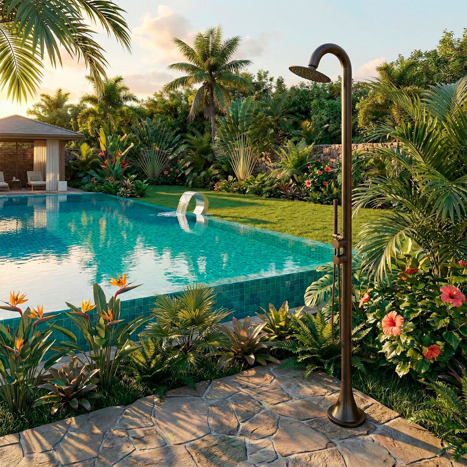 SINED Zwarte Douche van Roestvrij Staal 316L Geweerloop met Dubbele Warm- en Koudwaterinlaat voor Buiteninstallaties Model Luna d DOCCIA-INOX-LUNA-D-CANNA-FUCILE