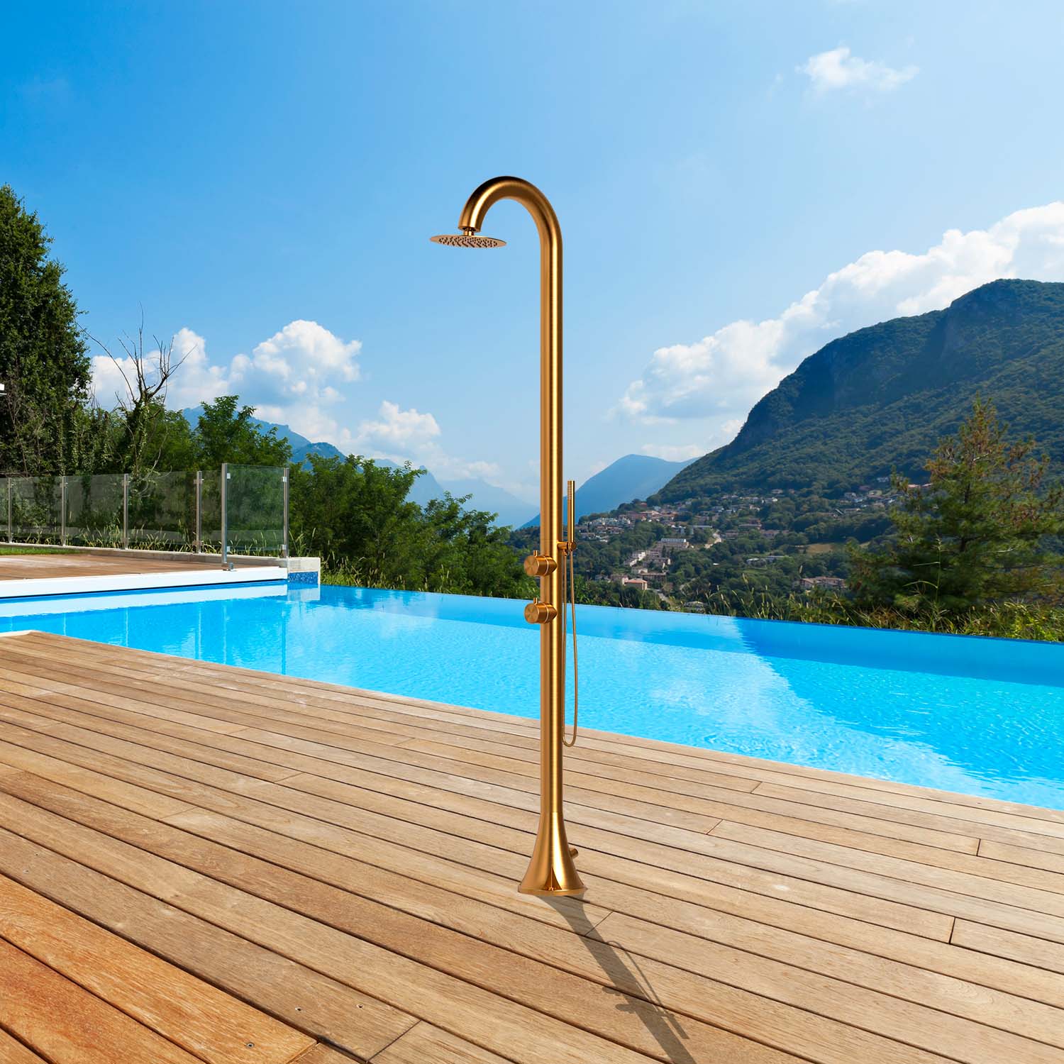 Doccia Esterno Luna Oro Flessibile 316l Con Doccia A Mano Sined