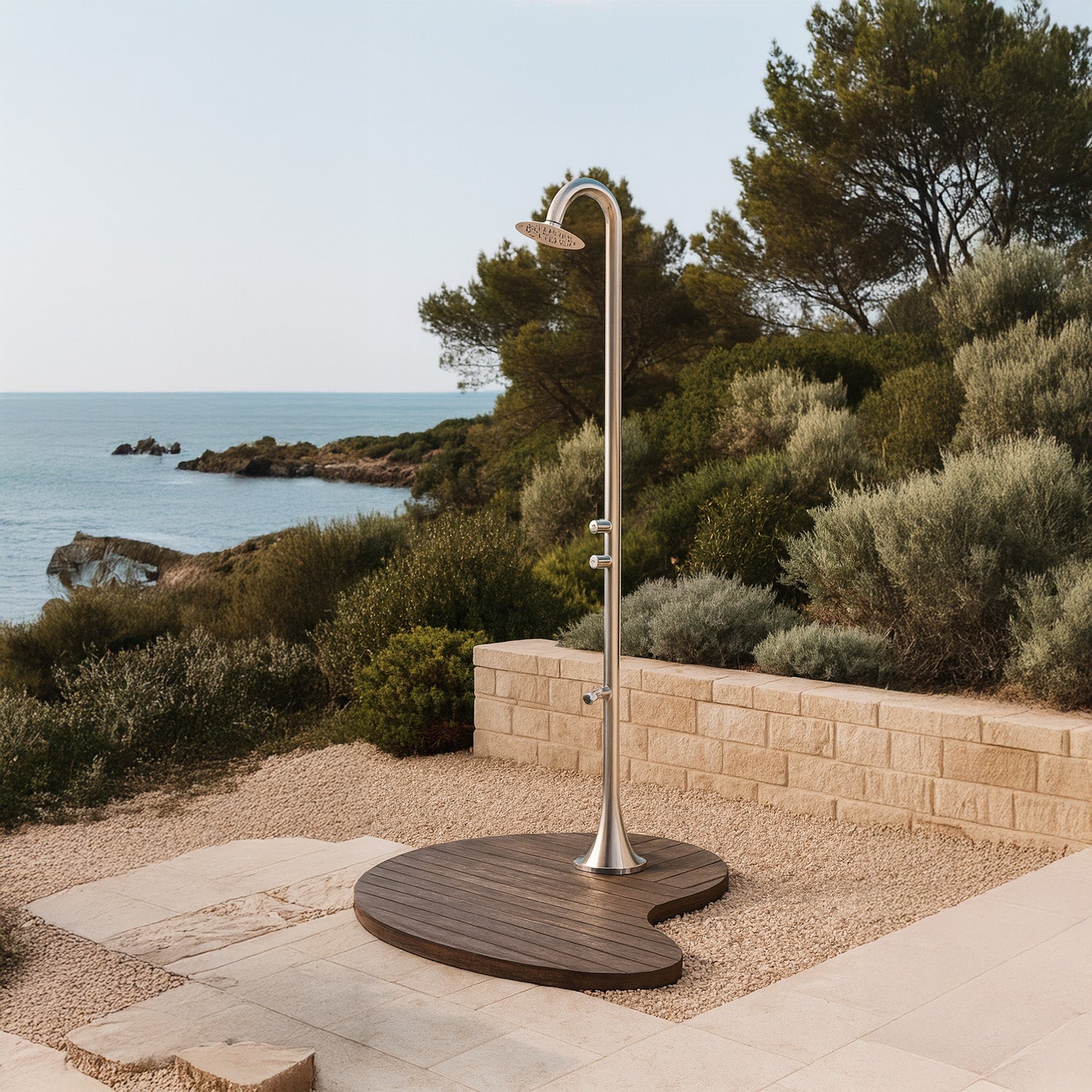 SINED Ducha Temporizada Inox Satinado en Acero Inox 316L para Jardines y Áreas de Piscina - Modelo DOCCIA-INOX-LUNA-DOPPIO-TMP-INOX