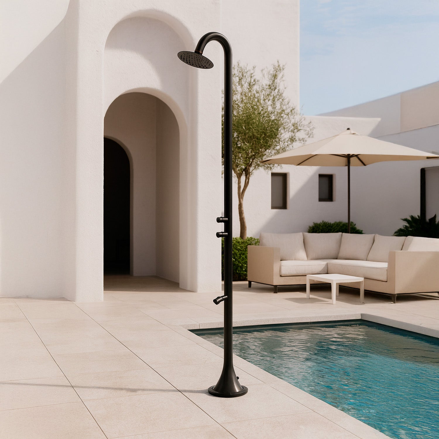 Douche Sined Inox Luna Tmp Noire Douche en Acier Inoxydable Double Connexion d'Eau Froide Latérale ou Inférieure Temporisée Douche d'Eau Froide avec Pulvérisateur et Mélangeur Rond Noir