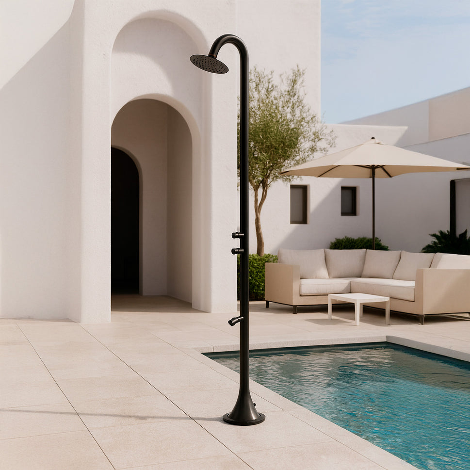 Douche Sined Inox Luna Tmp Noire Douche en Acier Inoxydable Double Connexion d'Eau Froide Latérale ou Inférieure Temporisée Douche d'Eau Froide avec Pulvérisateur et Mélangeur Rond Noir