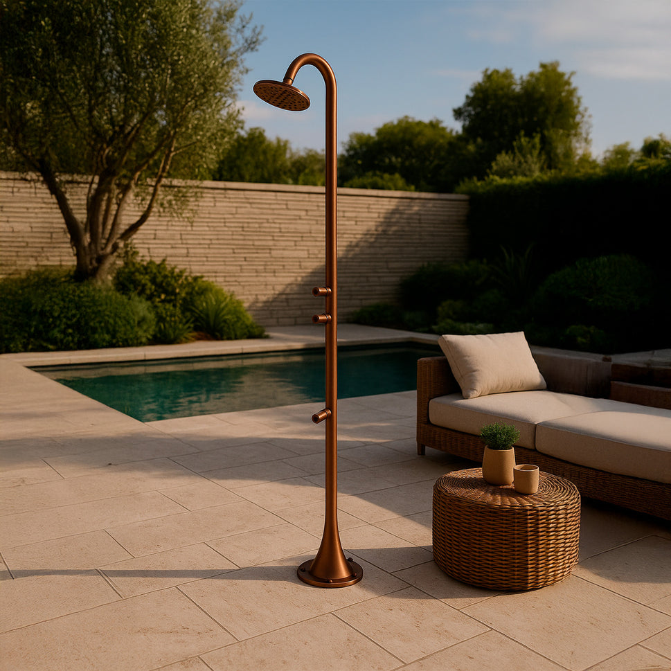 Sined Douche en Acier Inoxydable Luna Tmp Or Rose Douche en Acier Inoxydable Double Connexion d'Eau Froide Latérale ou Inférieure Temporisée Douche d'Eau Froide avec Pulvérisateur et Mélangeur Rond Or Rose