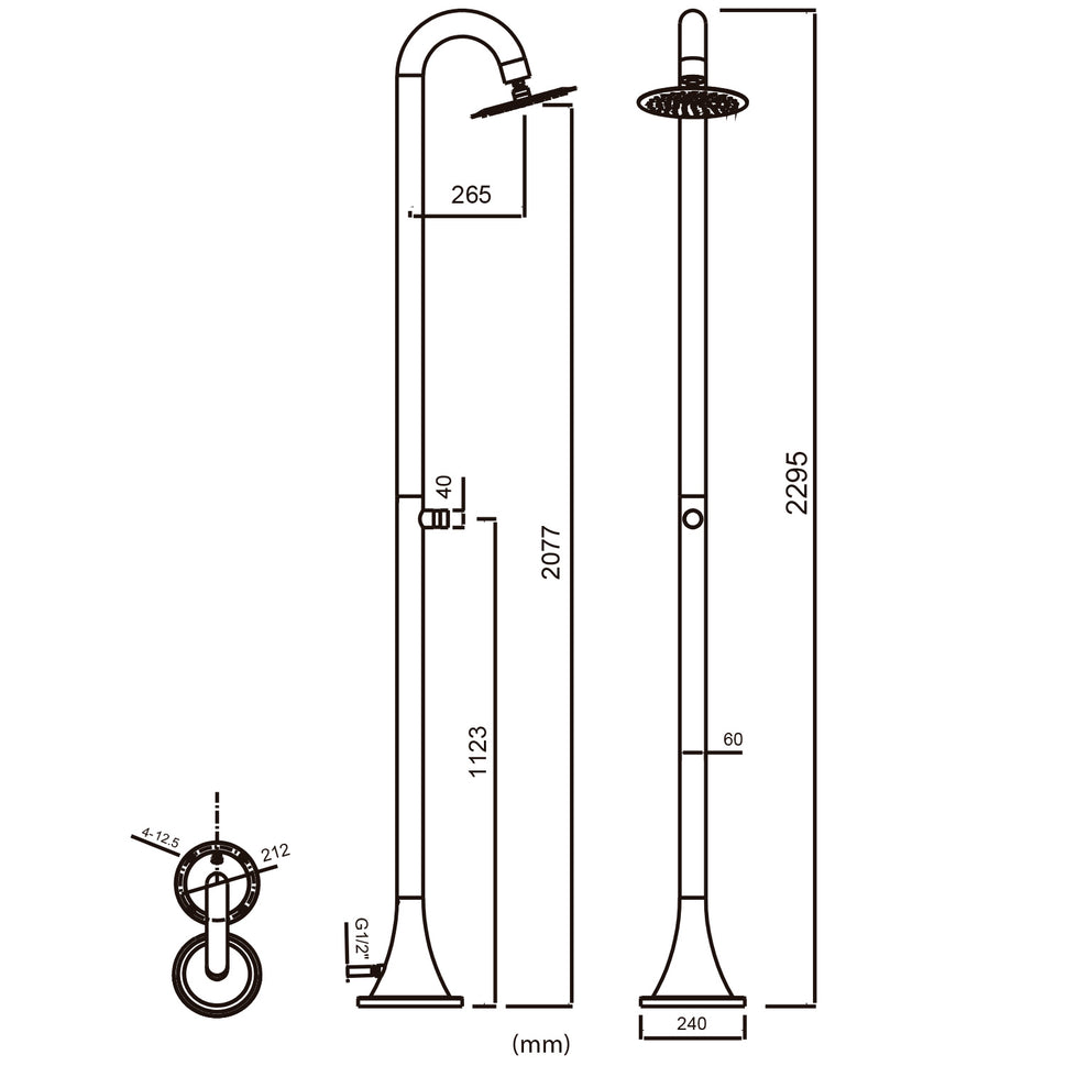 Douche Temporisée en Acier Inoxydable 316L de Couleur Or Rose Idéale pour Extérieurs Jardins ou Zones de Piscine Résistante à la Corrosion et aux Éléments Atmosphériques SINED Doccia Luna