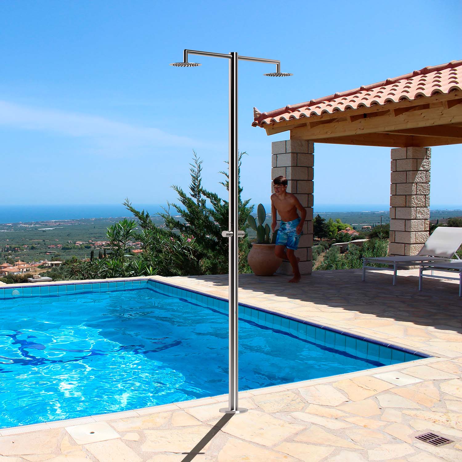 Ducha Exterior 2 Sopladores Temporizada Solo Agua Fría Sined