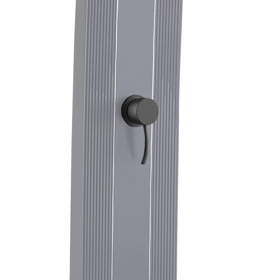 Sined Lea Aluminium Duschkurve aus Aluminium mit Solarheizung und grauem Fußwaschbecken