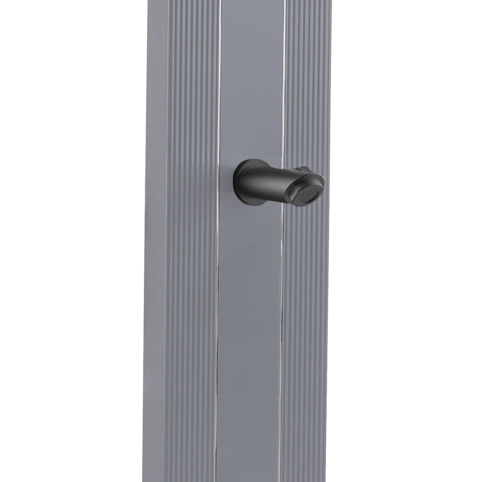 Sined Lea Aluminium Duschkurve aus Aluminium mit Solarheizung und grauem Fußwaschbecken