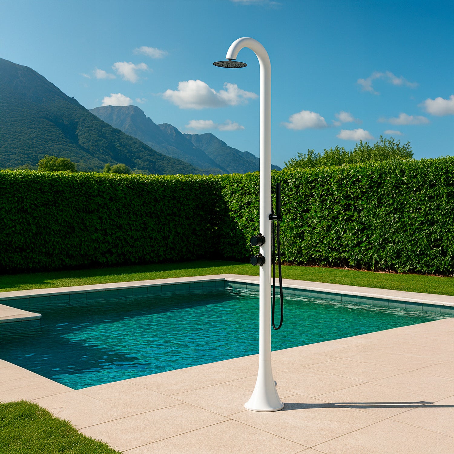 SINED Ducha Moon Blanco Acero Inoxidable 316l Ducha Náutica Flexible Ducha Doble Conexión Instalación Inferior y Lateral Interior y Exterior Agua Caliente y Fría con Mezclador