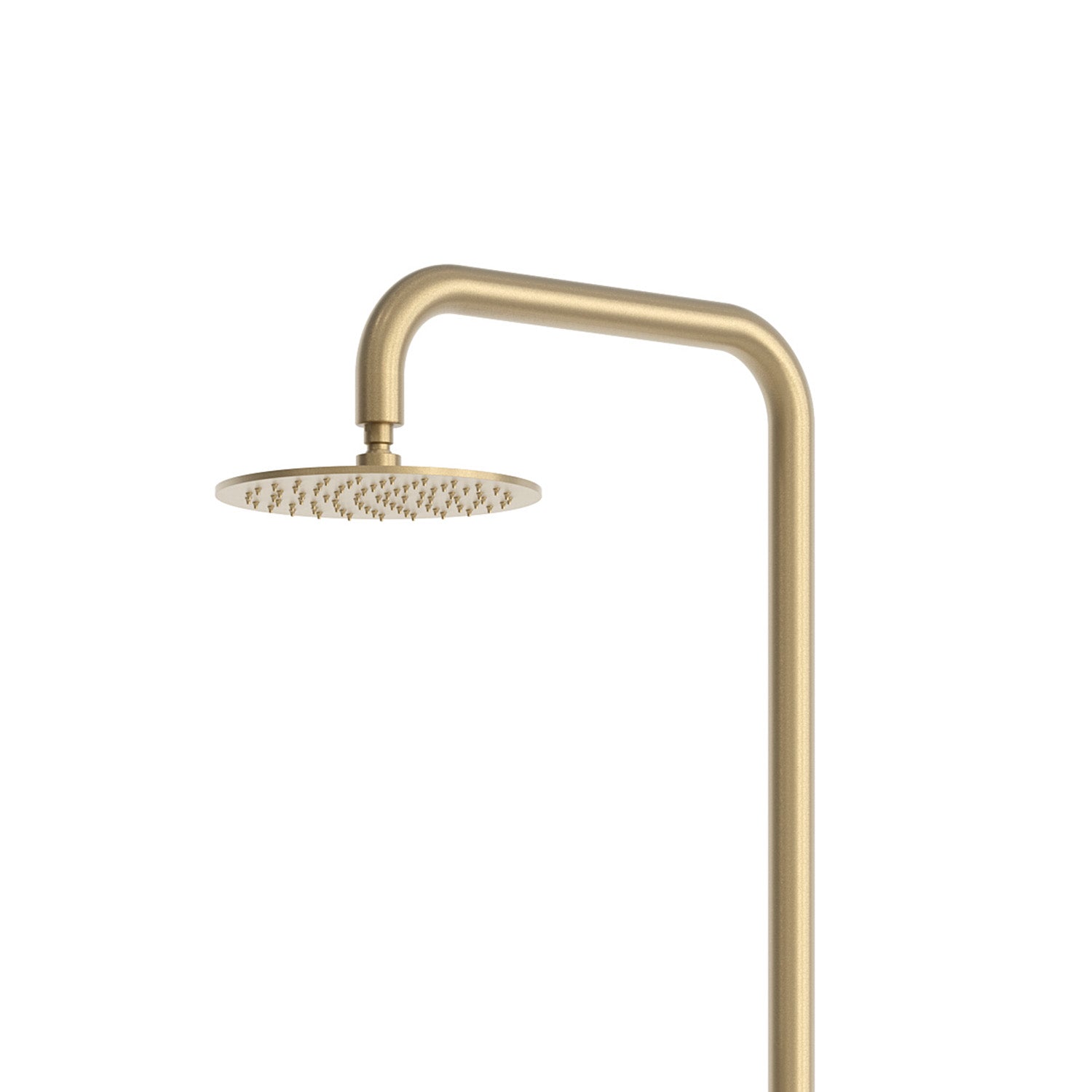 SINED doccia esterna in acciaio inox AISI 316L con finitura oro PVD soffione 25 cm rubinetto integrato y fijación segura a pavimento – Modelo Nora