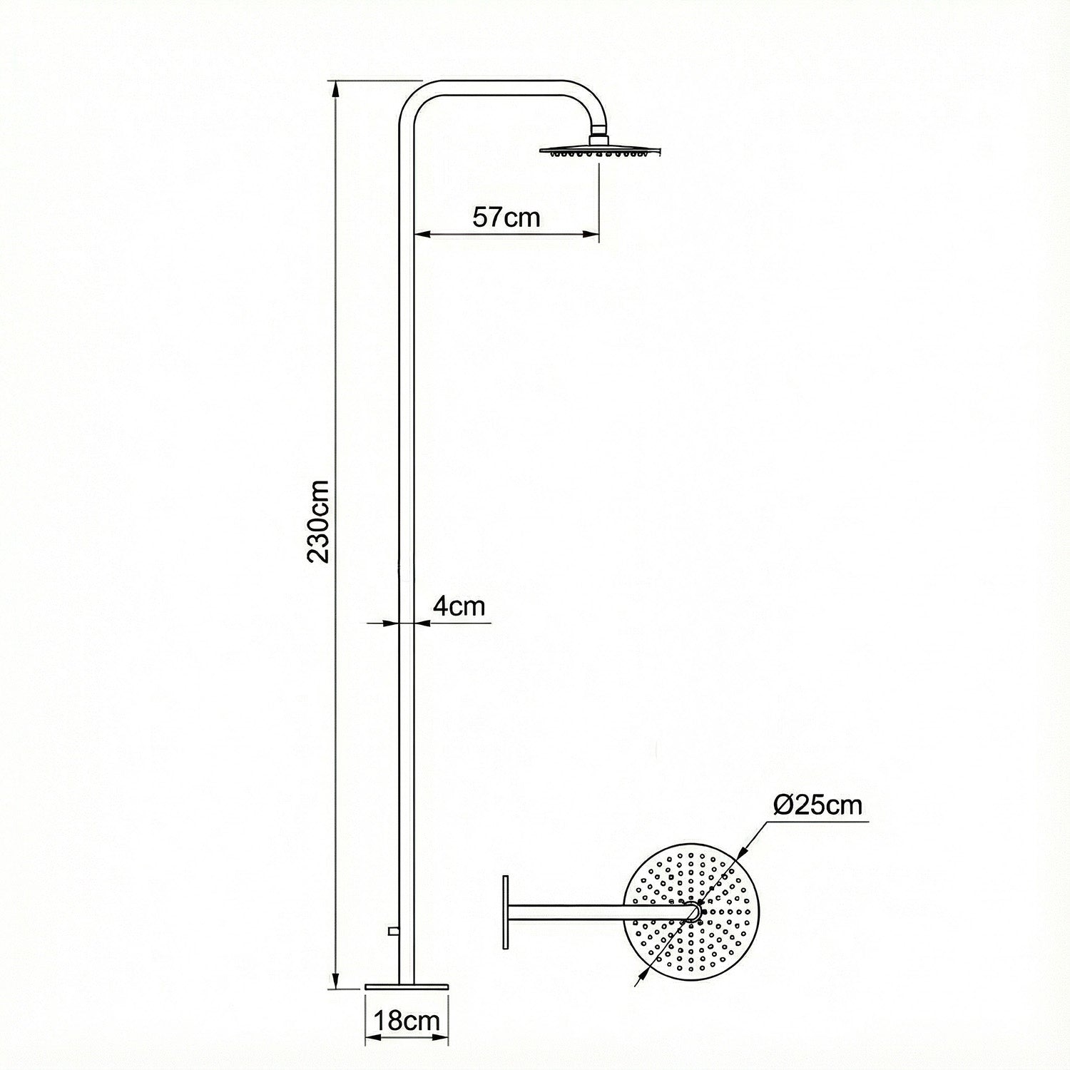 SINED doccia esterna in acciaio inox AISI 316L con finitura oro PVD soffione 25 cm rubinetto integrato y fijación segura a pavimento – Modelo Nora