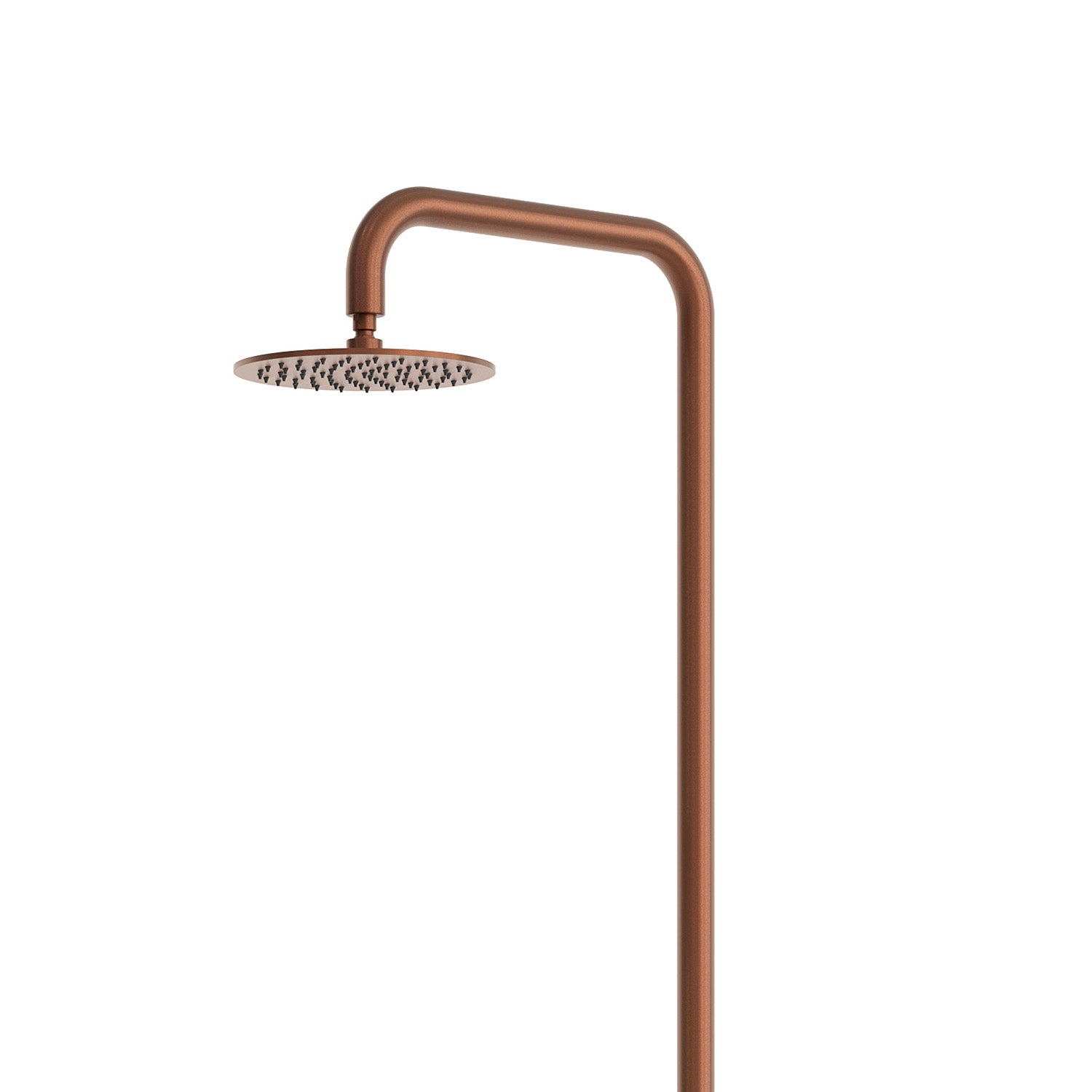 SINED ducha exterior en acero inox AISI 316L acabado PVD oro rosa con grifo conexión trasera ½ rociador 25 cm y fijación a piso DOCCIA-NORA-ORO-ROSA