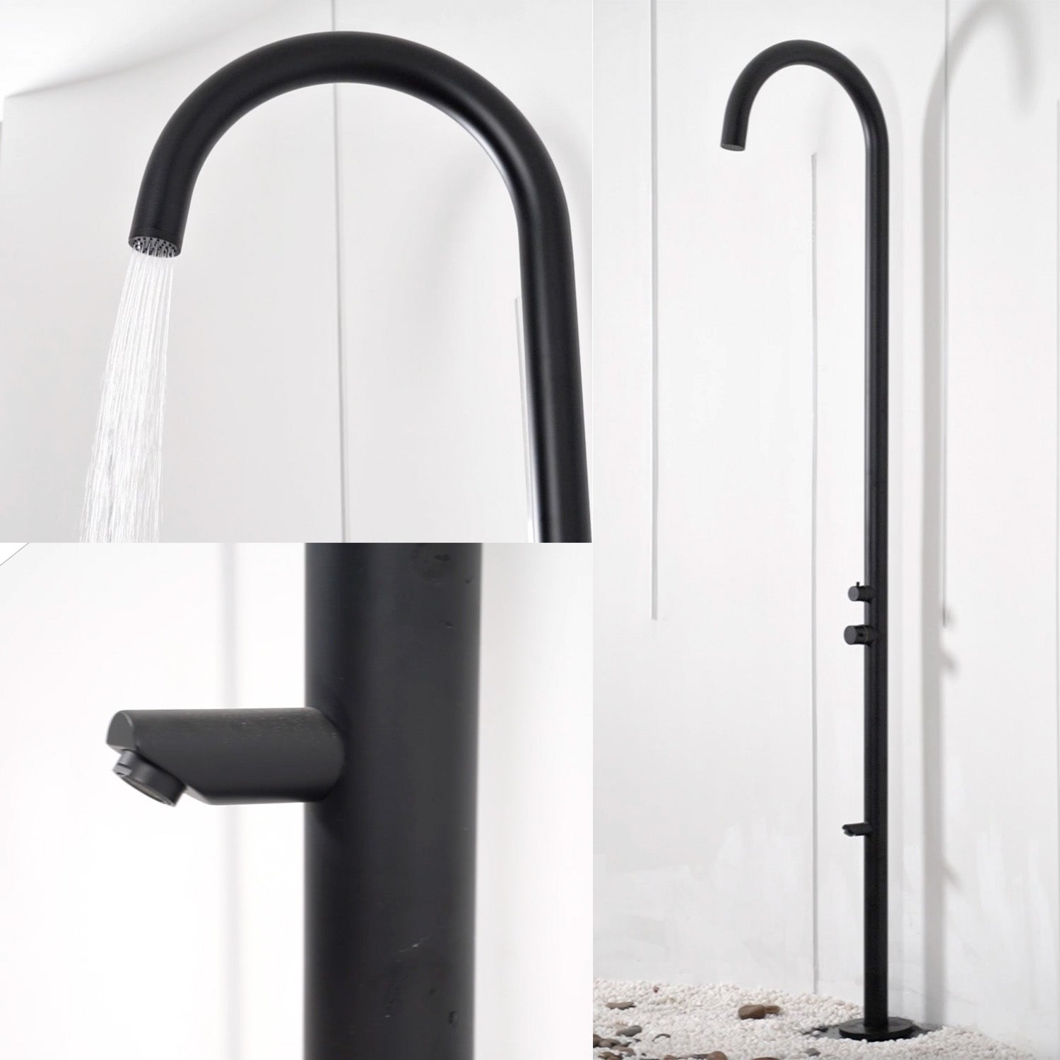 SINED Douche Extérieure Olbia Noire en Acier Inoxydable 316L 244 cm Système Cbox pour une Stabilité Supérieure Idéal pour Environnements Marins Jardins et Piscines