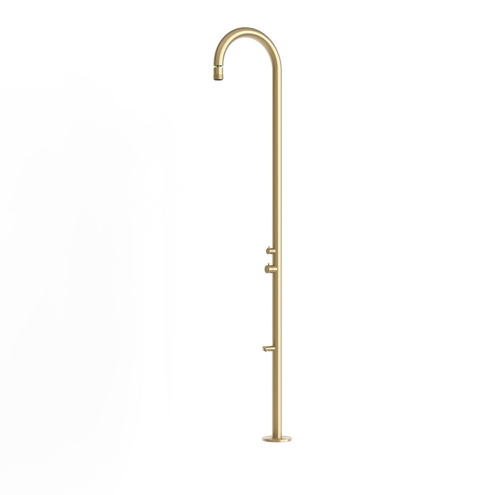 Marca Doccia en acero inoxidable 316L acabado oro diseno con cabezal cilíndrico regulable alta resistencia a la corrosión y durabilidad modelo OROSEI