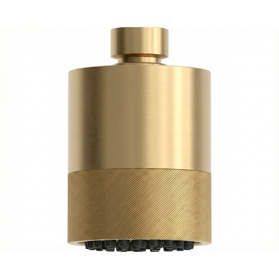 Marca Doccia en acero inoxidable 316L acabado oro diseno con cabezal cilíndrico regulable alta resistencia a la corrosión y durabilidad modelo OROSEI