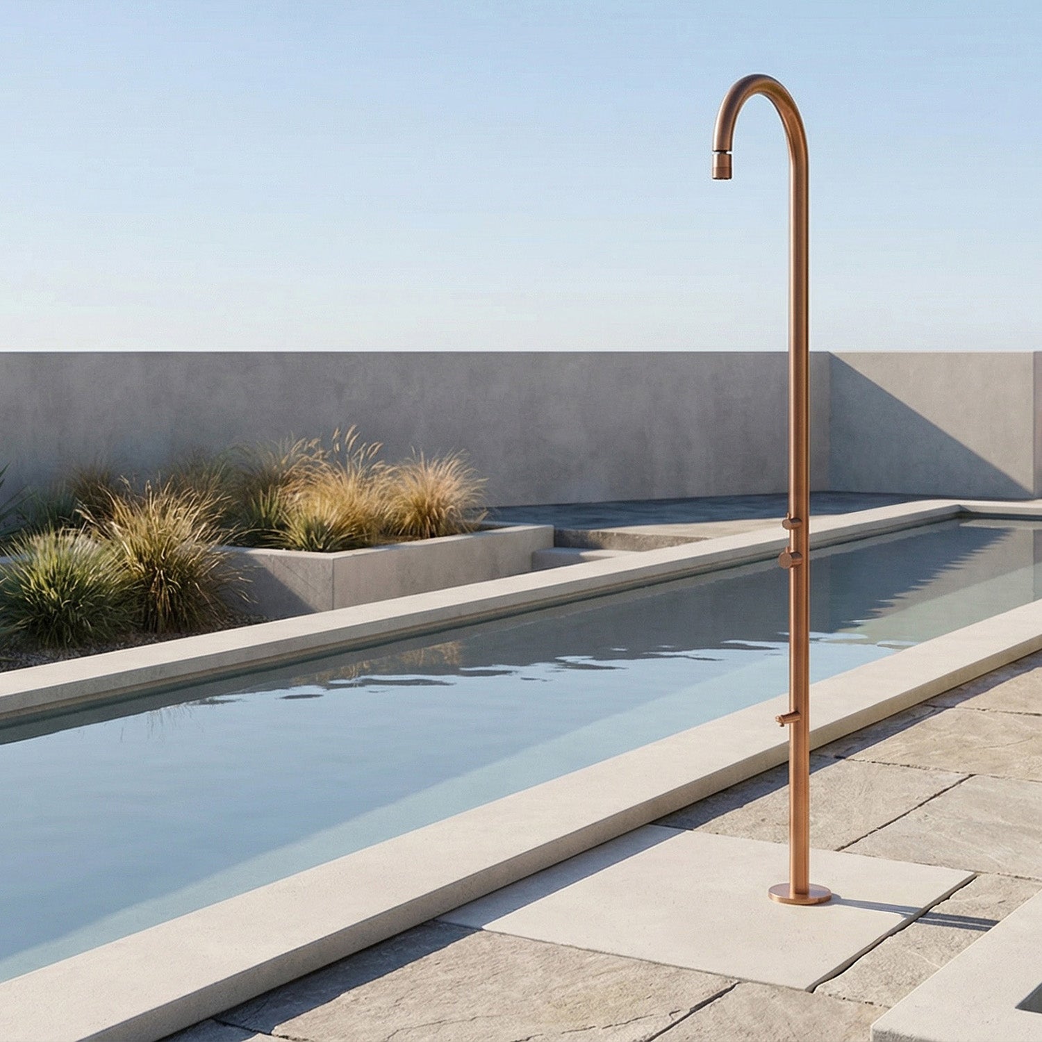 Marca Ducha en acero inoxidable 316L con acabado en oro rosa mezclador desviador integrado y cabezal regulable para mayor durabilidad y resistencia DOCCIA-OROSEI-ORO-ROSA