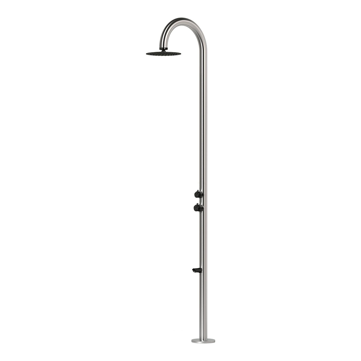 SINED Douche en acier inoxydable AISI 316L couleur inox et noir avec mitigeur lave-pieds et douche de 25 cm pour intérieur et extérieur DOCCIA-PALAU-DUO-INOX-NERA