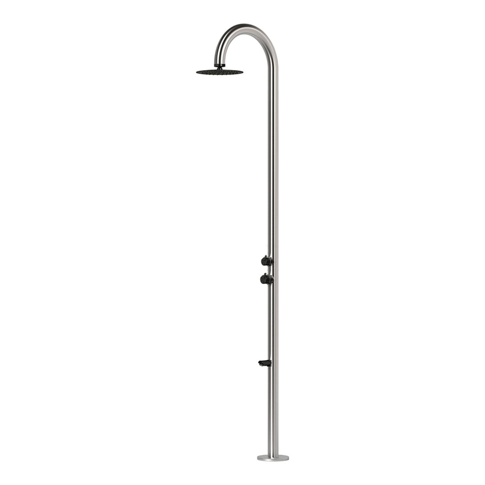 SINED Doccia de acero inoxidable AISI 316L color inox y negro con mixer lava pies y ducha de 25 cm para interior y exterior DOCCIA-PALAU-DUO-INOX-NERA
