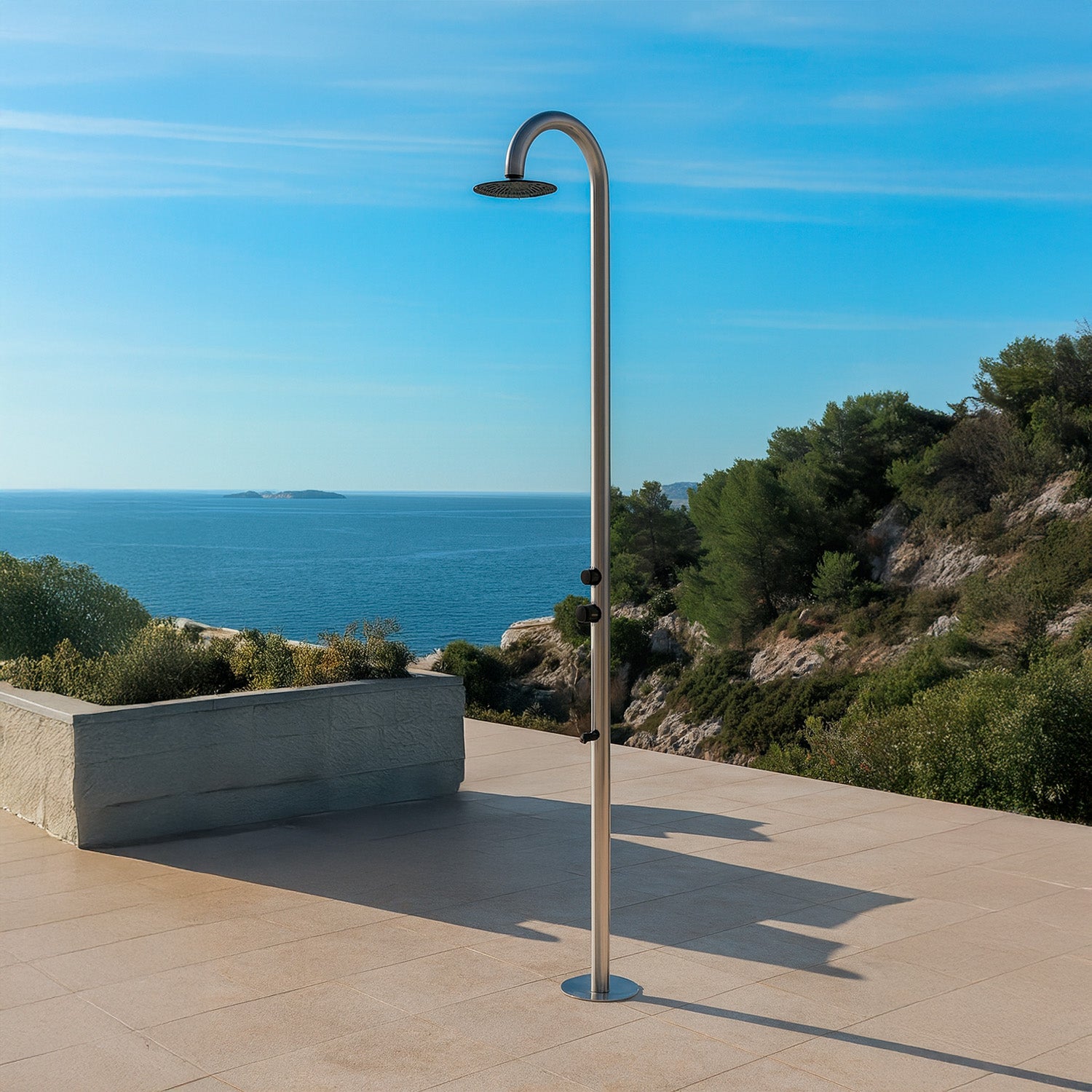 SINED Douche en acier inoxydable AISI 316L couleur inox et noir avec mitigeur lave-pieds et douche de 25 cm pour intérieur et extérieur DOCCIA-PALAU-DUO-INOX-NERA