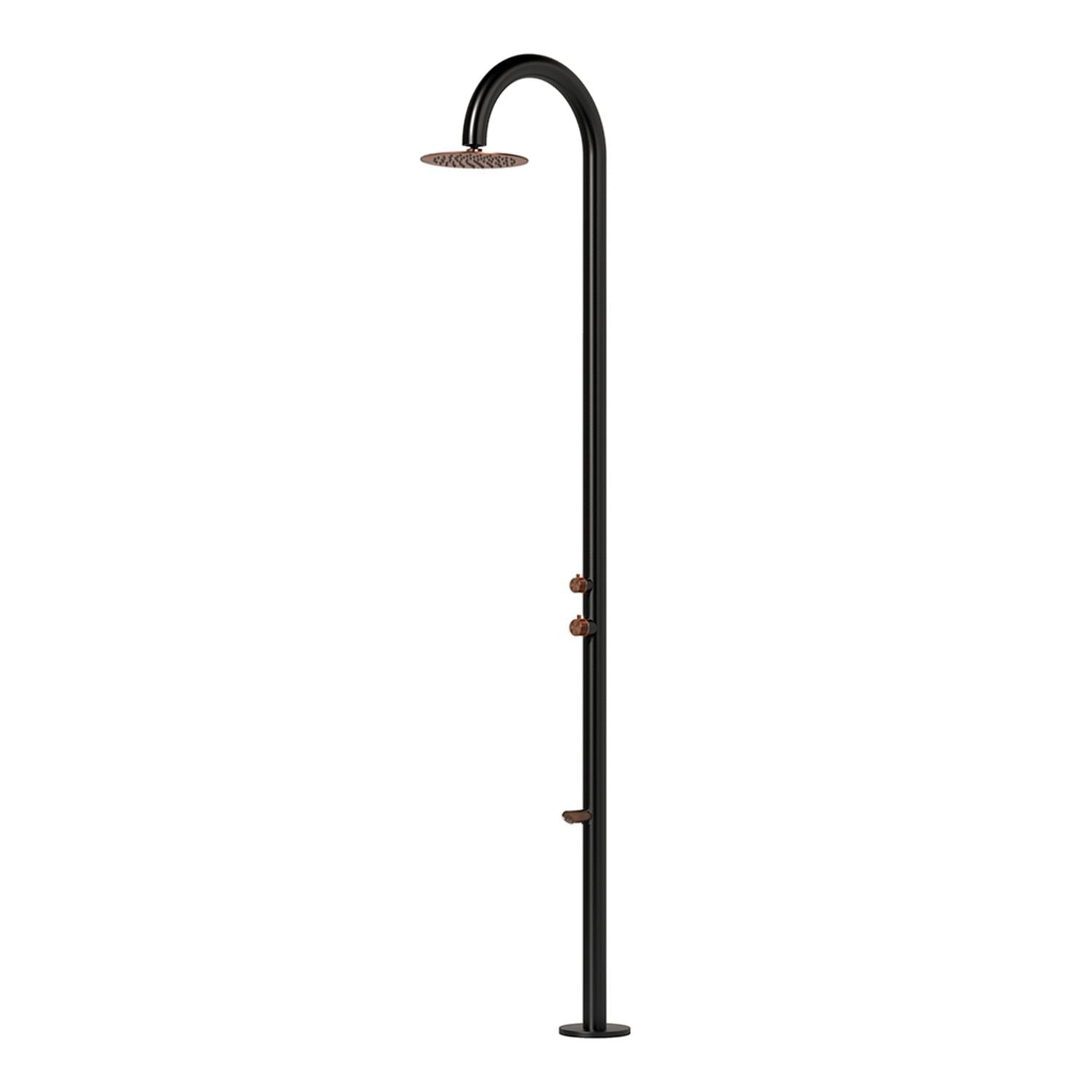 SINED Chuveiro com Cabeça de Chuveiro 25 cm Misturador e Lava-pés Aço Inoxidável AISI 316L Preto e Ouro Rosa para Interior e Exterior DOCCIA-PALAU-DUO-NERA-OROROSA