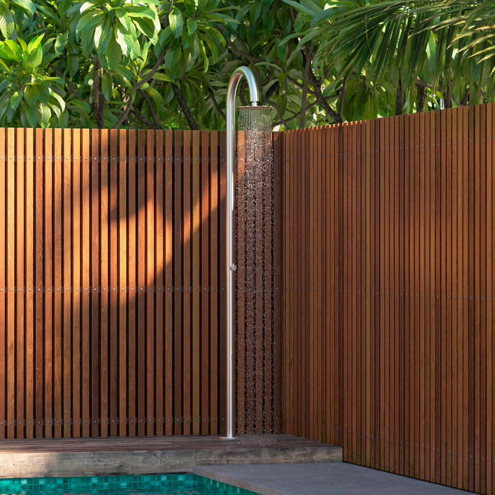 SINED Ducha de Acero Inoxidable AISI 316L Satinado para Agua Fría Resistente a Agentes Atmosfericos Diámetro 6 cm Ideal para Piscinas y Jardines Modelo Palau