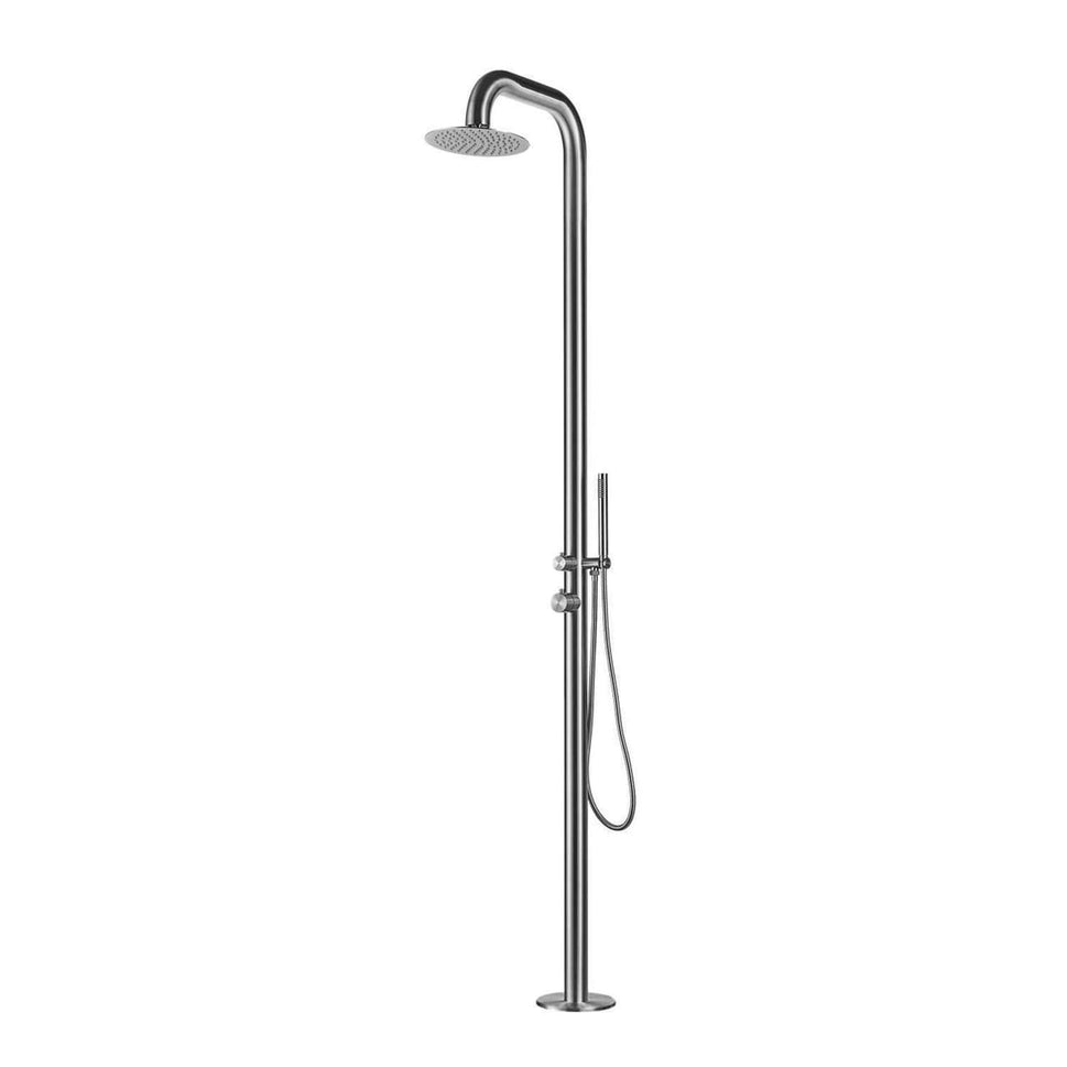 Sined Pula Douche de Jardin en Acier Inoxydable 316l avec Douchette h 230 Cm Acier Inoxydable Satiné Douche avec Alimentation en Eau Froide et Chaude