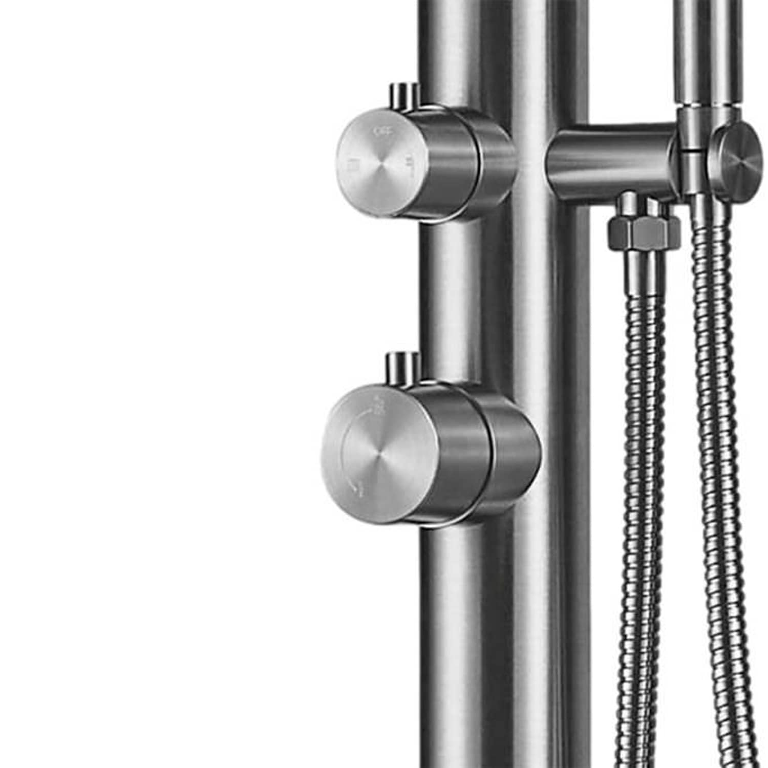 Sined Pula Douche de Jardin en Acier Inoxydable 316l avec Douchette h 230 Cm Acier Inoxydable Satiné Douche avec Alimentation en Eau Froide et Chaude