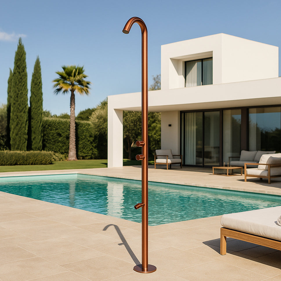 Sined Quartu Acero Inoxidable 316l Ducha Exterior con Rociador y Lavapies h 2289 cm Inox Oro Rosa Con Rociador Desviador y Lavapies