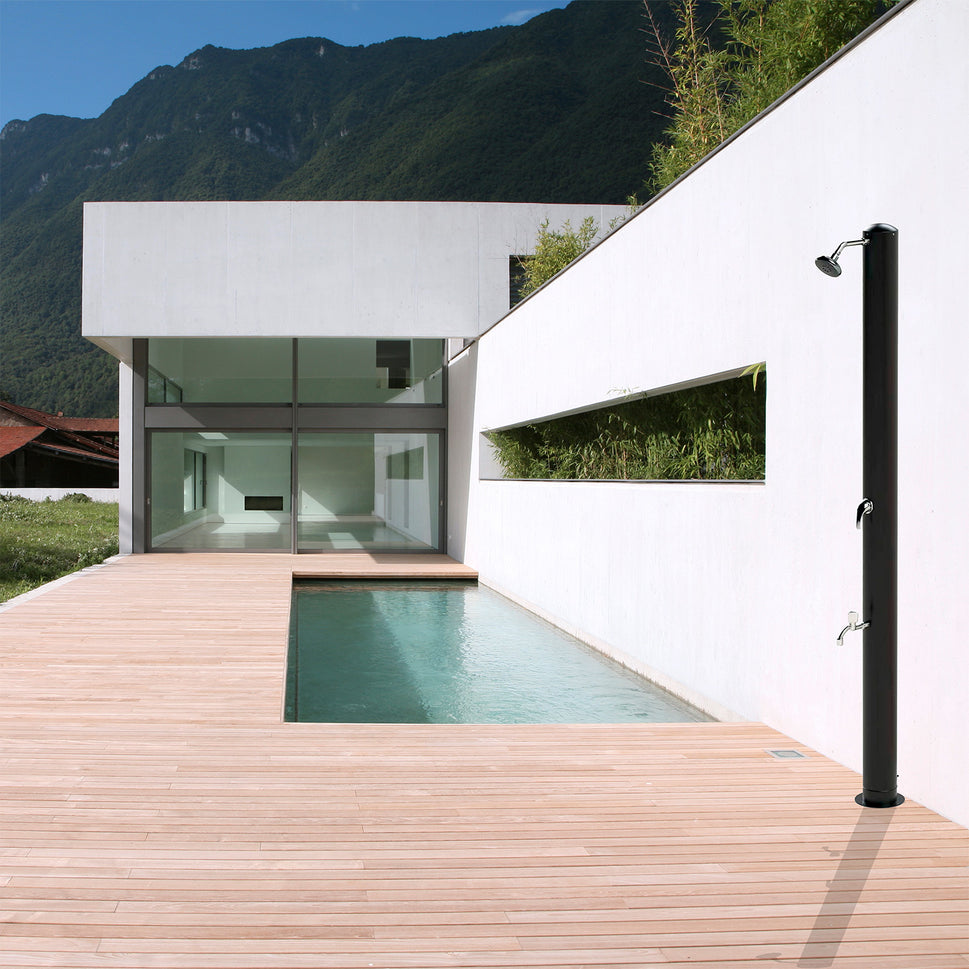 Sined Edelstahl-Gartendusche mit Mixer und Fußwascher, 28 Liter, Schwarz