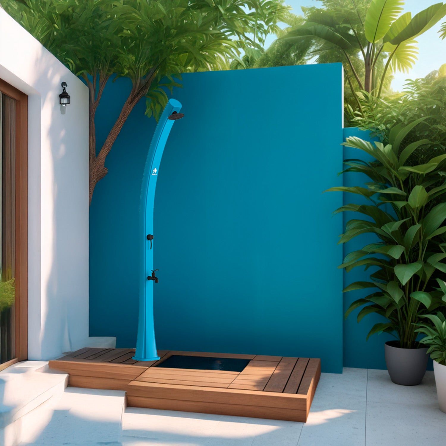 Ducha Solar Para Exterior Com Lavapés De 25l Em Azul Sined